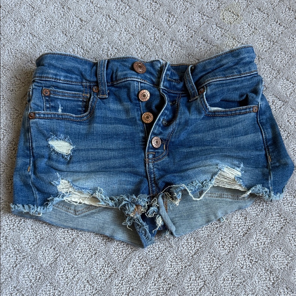 American Eagle Casual Blue Distressed Jean Shorts